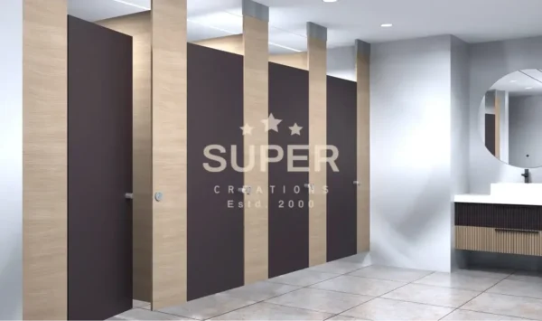 Modern luxury toilet cubicle partitions in a stylish washroom setting