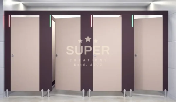 Modern Vogue Series toilet cubicle partitions in a restroom